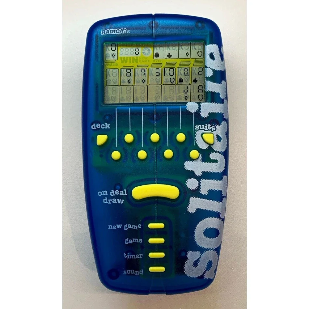 VTG 1998 Radica Solitaire Translucent Blue Handheld Electronic Card Game Tested